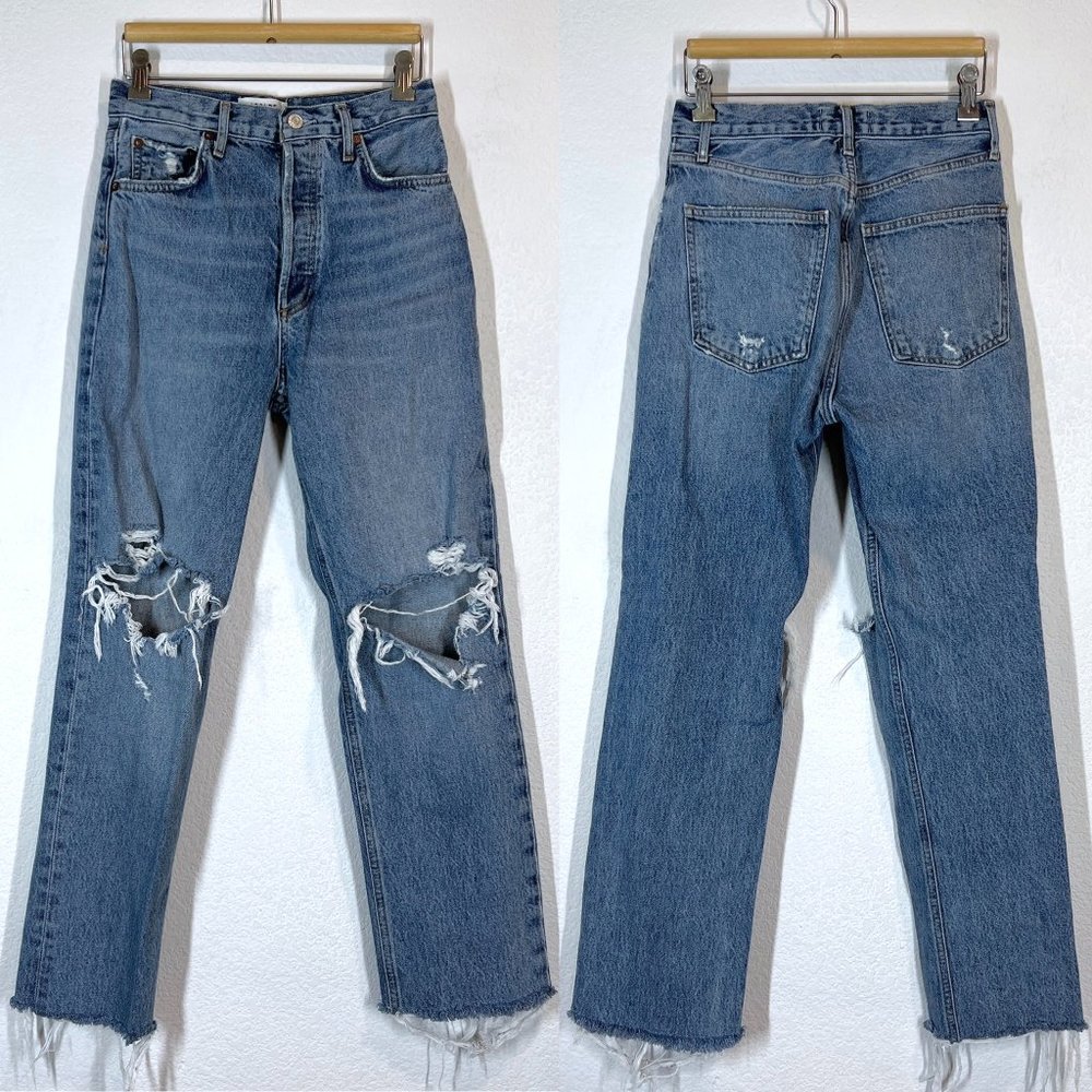 Agolde 90s Pinch Waist Jeans 25 Straight Leg Distressed High Rise Medium Wash